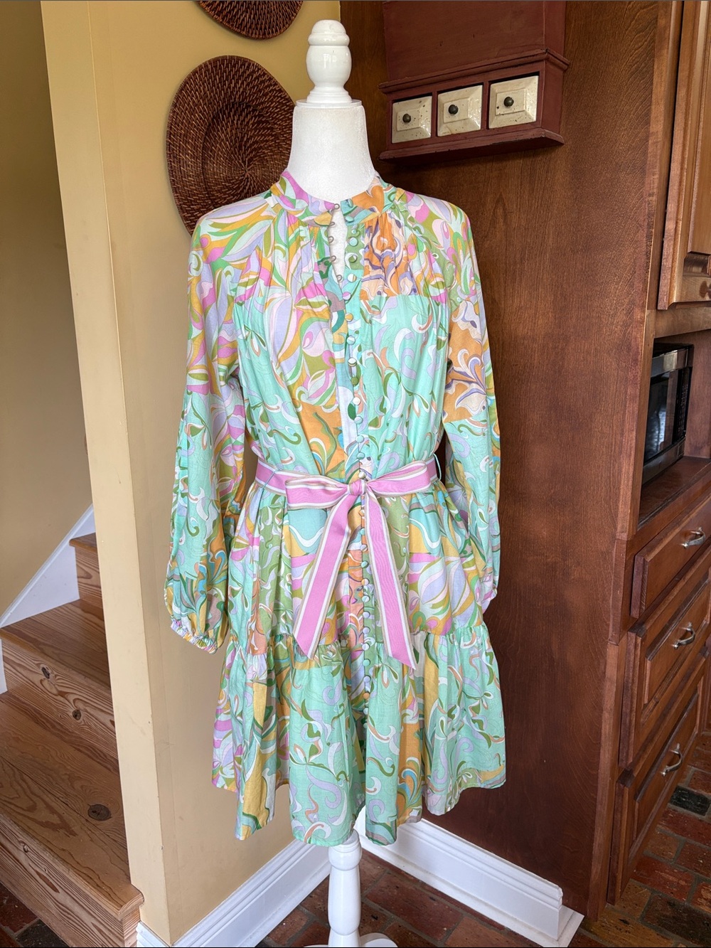 Antonio Melani Brynn pin tuck detail mock neck and tie belt waist dress size 6 - Picture 10 of 15